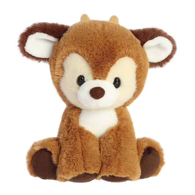 Dashing Reindeer 8 inch plush in a cute sitting pose with soft brown shaggy fur and floppy arms and legs.