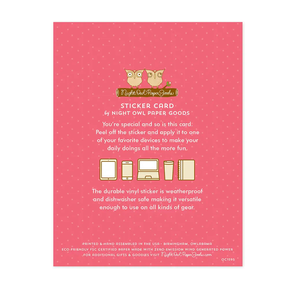 Dream Big Unicorn Sticker Birthday Card featuring a removable durable vinyl sticker on eco-friendly folded card.