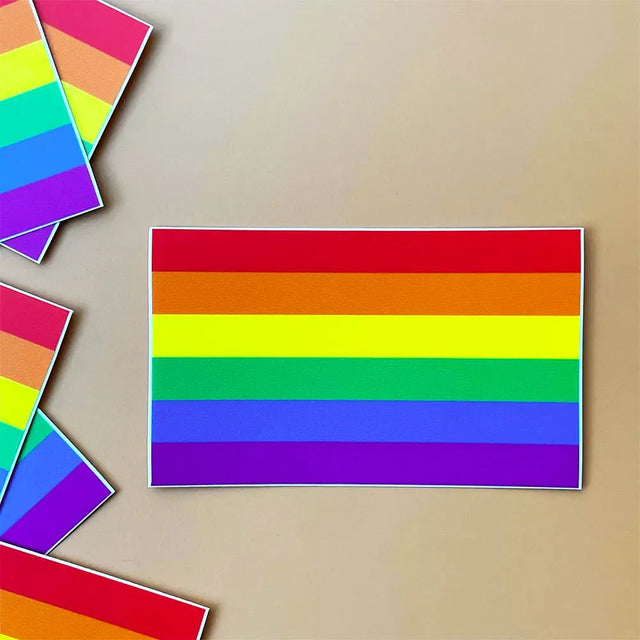 Rainbow Pride Sticker displaying the classic six-color pride flag, perfect for laptops, water bottles, or cars.