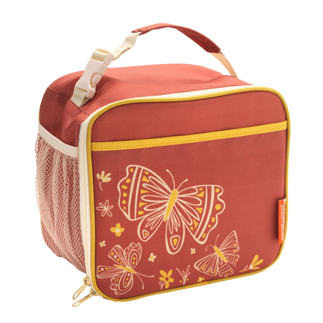 Super Zippee Lunch Tote | Boho Butterfly in rust with yellow butterflies, insulated with handle and side mesh pocket