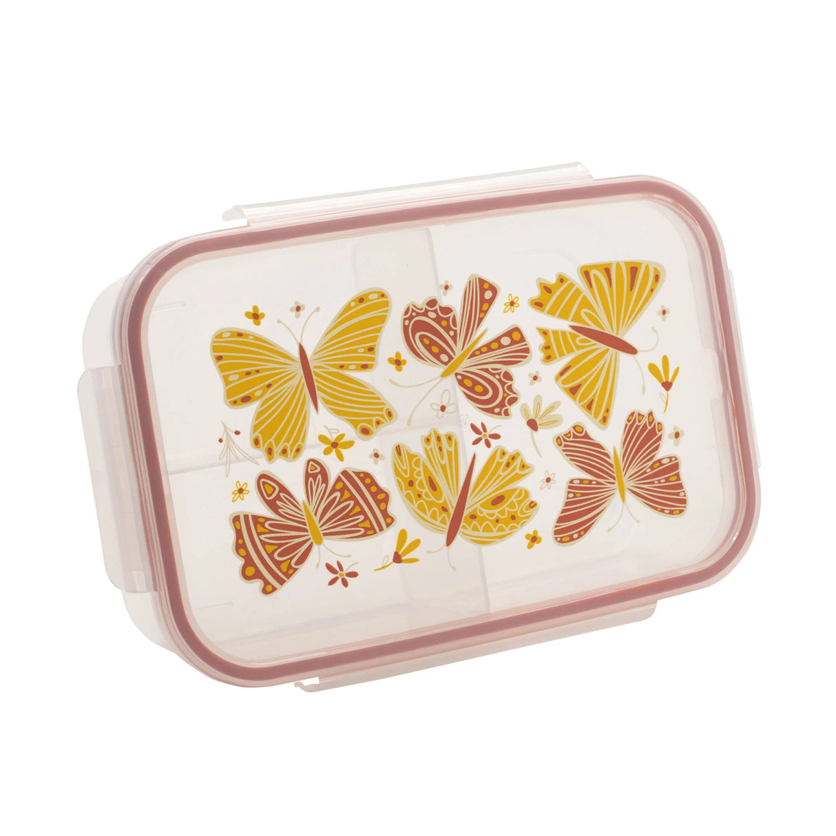 Good Lunch Bento Box | Boho Butterfly with three compartments and airtight locking lid, featuring turmeric and rust butterfly design.