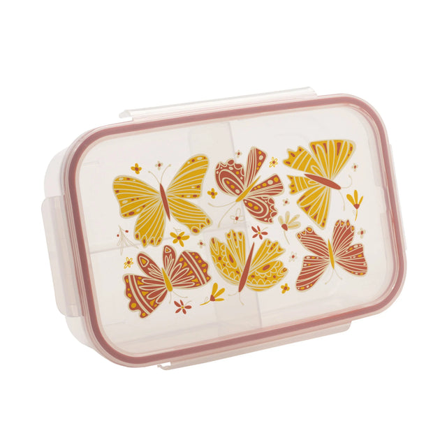 Good Lunch Bento Box | Boho Butterfly with three compartments and airtight locking lid, featuring turmeric and rust butterfly design.