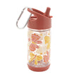 Flip & Sip | Boho Butterfly clear Tritan bottle with turmeric and rust butterfly design, kid-friendly lid and carabiner.