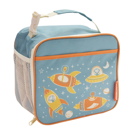 Super Zippee Lunch Tote | Zoom! with zoo animals flying spaceships, insulated and kid-friendly for snacks and lunch.