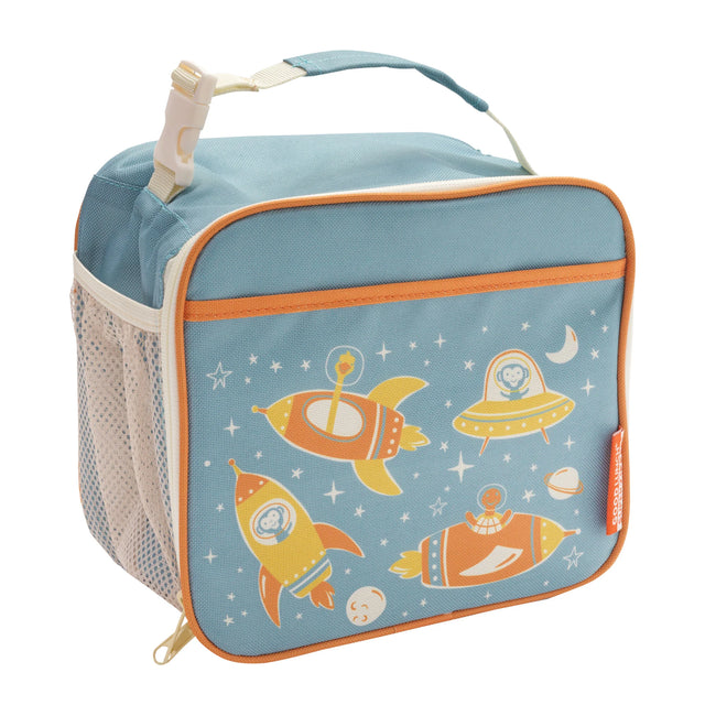 Super Zippee Lunch Tote | Zoom! with zoo animals flying spaceships, insulated and kid-friendly for snacks and lunch.
