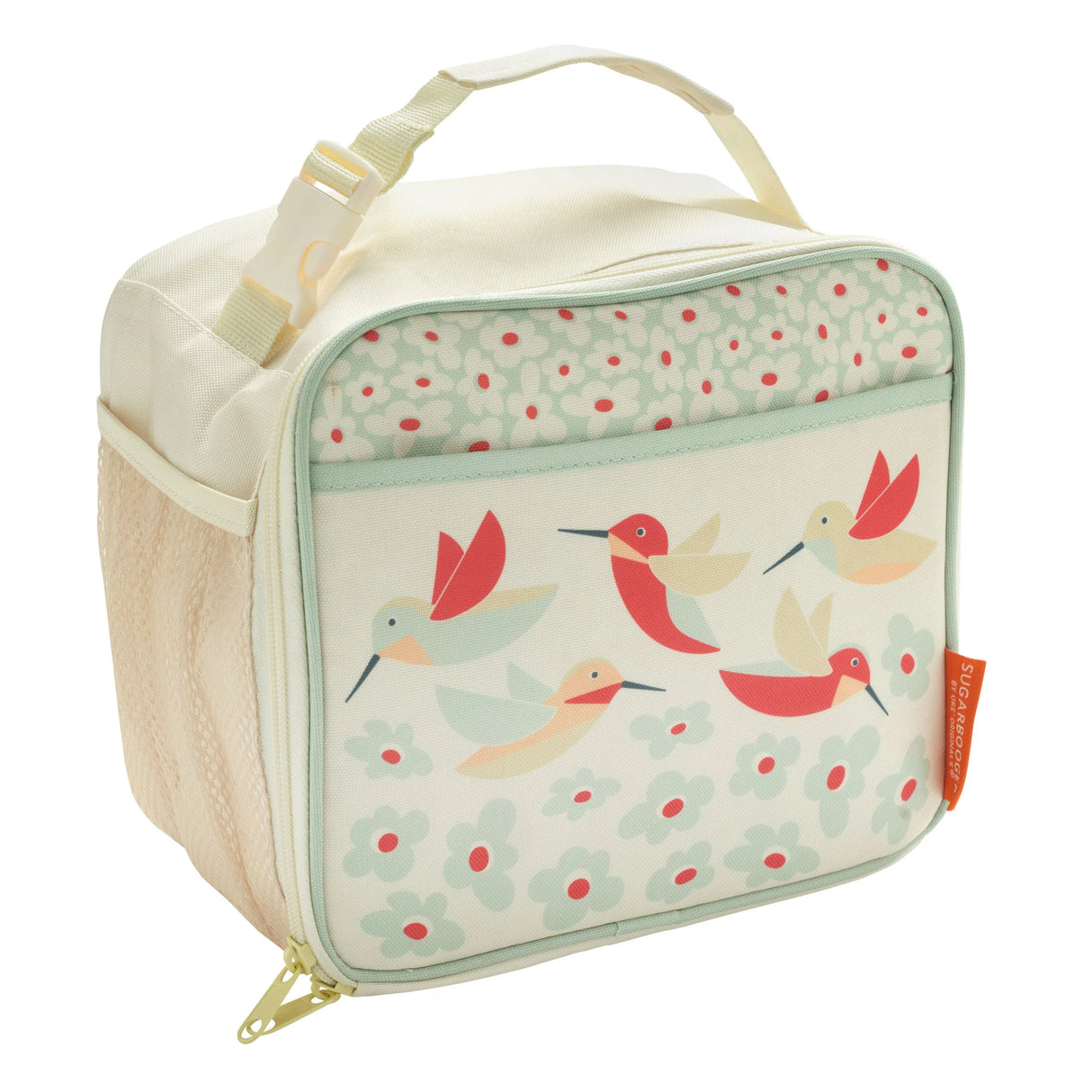 Super Zippee Lunch Tote | Hummingbird with colorful hummingbirds and flowers, insulated and kid-friendly design.