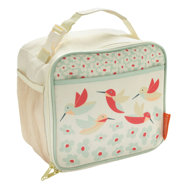 Super Zippee Lunch Tote | Hummingbird with colorful hummingbirds and flowers, insulated and kid-friendly design.
