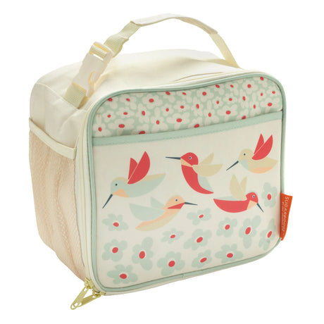 Super Zippee Lunch Tote | Hummingbird with colorful hummingbirds and flowers, insulated and kid-friendly design.