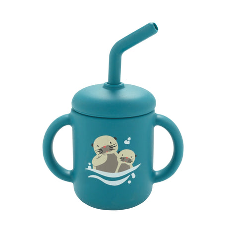 Fresh & Messy Sippy Cup | Baby Otter in teal with two handles and playful otter design on front