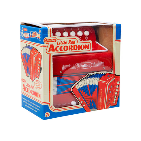 Little Red Accordian with wood construction, plastic coating, and included songbook for ages 7 and up.