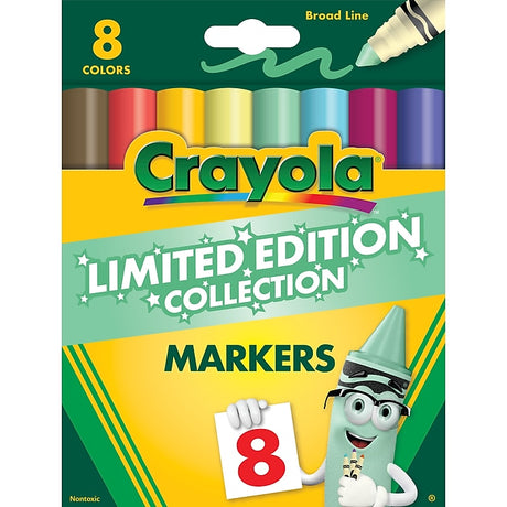 Markers 8 Pack Limited Edition featuring 8 retired Crayola crayon colors in broad line markers packaging.