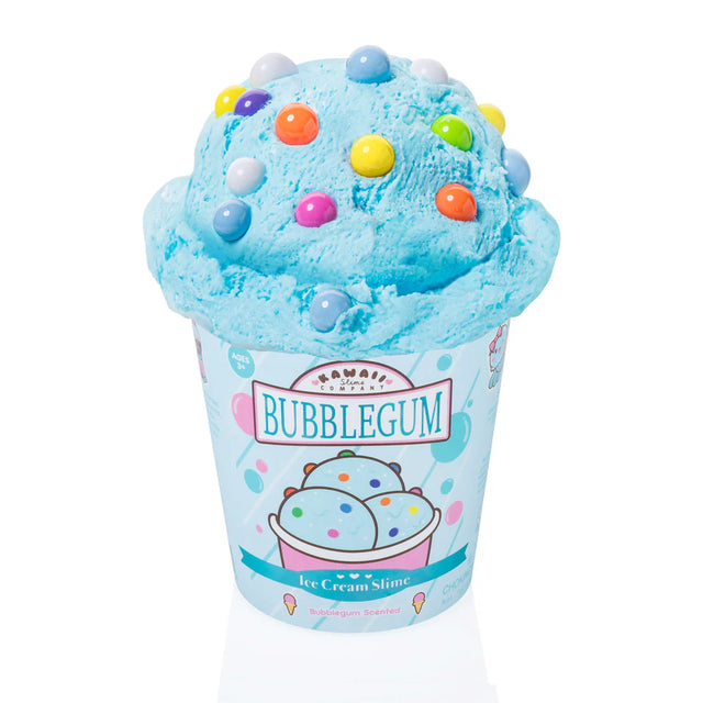 Bubblegum Ice Cream Slime in a blue pint with colorful slime sprinkles, resembling real bubblegum ice cream.