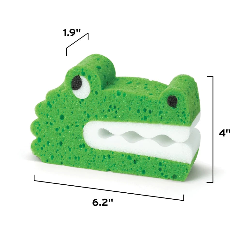 Bath Biters Croc green crocodile shaped bath sponge, large, absorbent, gentle on skin, fun for kids ages 3 and up.