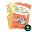 Four illustrated story cards featuring the Pigeon from Don't Let the Pigeon Drive the Bus series by Mo Willems