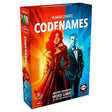 Box of Codenames 2.0 party word game featuring two illustrated agents on blue and orange background.