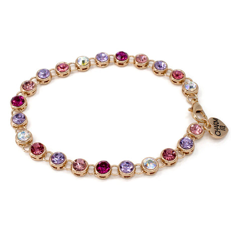 Gold Multi Rhinestone Bracelet featuring colorful sparkling rhinestones on a gold-tone adjustable chain.