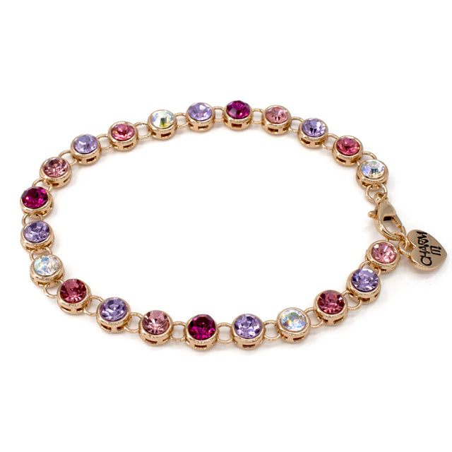 Gold Multi Rhinestone Bracelet featuring colorful sparkling rhinestones on a gold-tone adjustable chain.