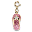 Gold Glitter Flip Flop Charm featuring pink glitter enamel and a gold star detail for a fun summer vibe accessory.