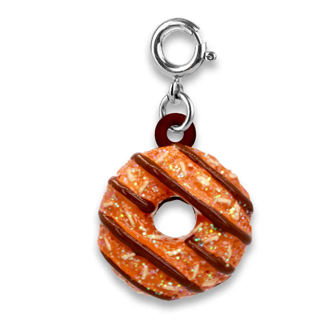 Girl Scout Coconut Caramel Charm featuring a glittery caramel-coated cookie with chocolate stripes and a silver clasp.