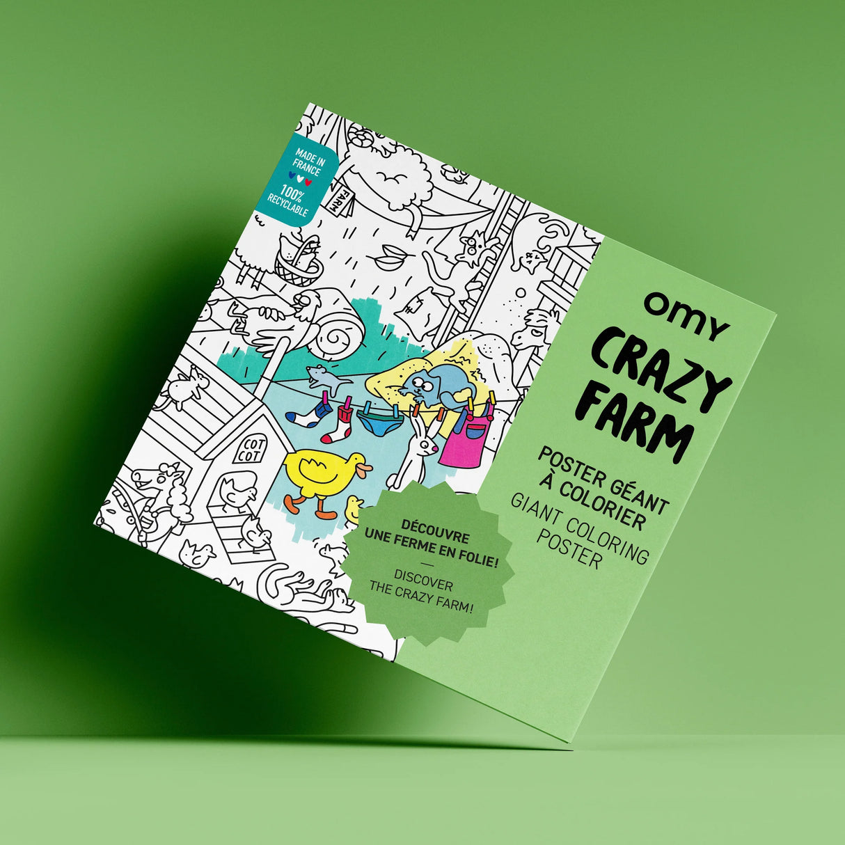 Crazy Farm Giant Coloring Poster packaging showing whimsical farm animals and playful black-and-white illustrations.