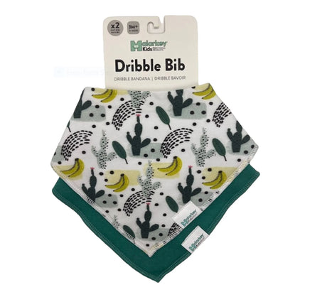 Dribble Bib | Cactus Banana featuring soft fabric with banana and cactus print, adjustable snaps for a snug fit.