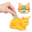 Cat Coin Purse | Orange Tabby with paw zipper pull holding a dollar bill in soft vinyl coin purse shaped like an orange cat.