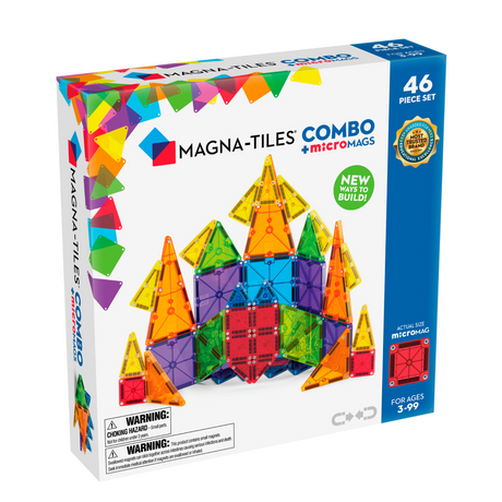 Magnatiles Micromags Combo 46pc set with colorful magnetic tiles for creative building and learning play.