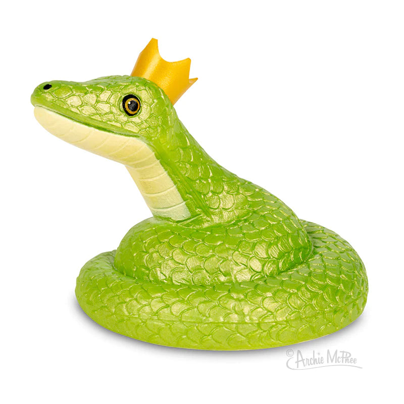 Crowned Critter green snake with a yellow crown, soft vinyl collectible toy for kids ages 3 and up, detailed and colorful design.