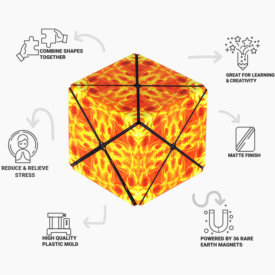 Duomoto | Inferno magnetic puzzle cube with fiery design, powered by 36 rare earth magnets, promotes creativity and stress relief.