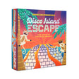 Disco Island Escape board game box featuring dancing lemurs and a disco ball volcano under tropical palm trees.