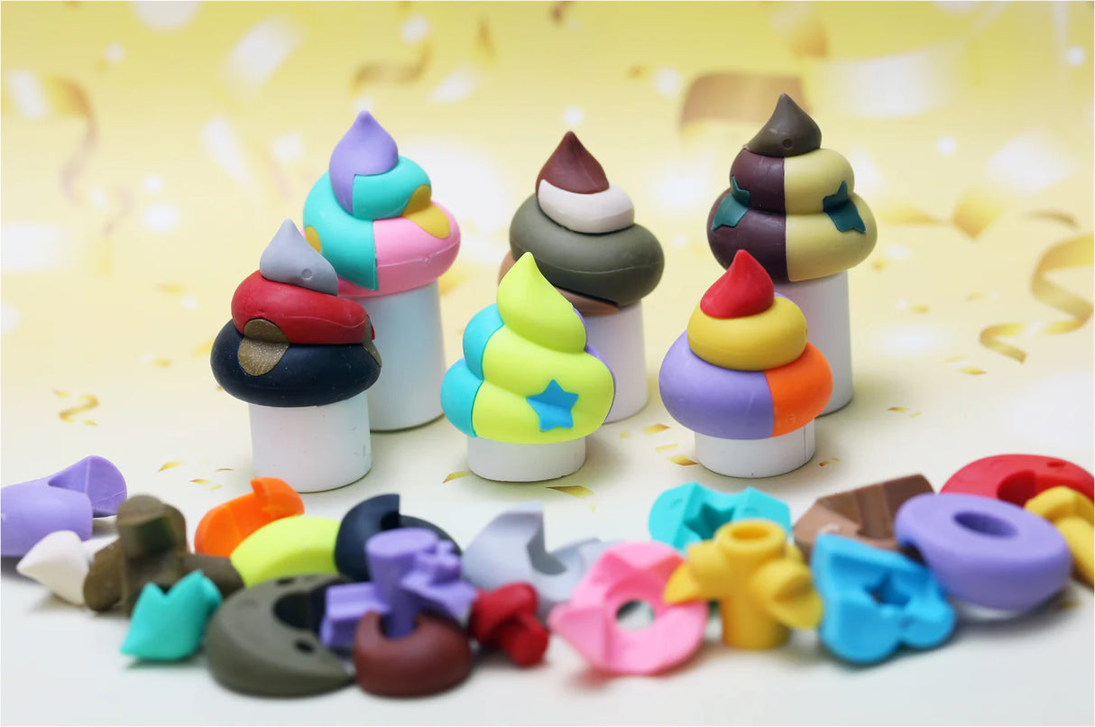 Japanese Eraser Rainbow Unchi Poop colorful puzzle eraser toys in assorted colors made in Japan and hand-assembled.