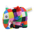 Elmer Finger Puppet in colorful patchwork design with soft fabric and embroidered eyes, safe for all ages.