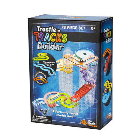 Trestle Tracks Builder Set featuring stacking cubes and colorful tracks for creative marble runs, suitable for ages 8 and up.