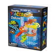 Trestle Tracks Deluxe Set with colorful stacking cubes and curved tracks creating a marble run for ages 8 and up.