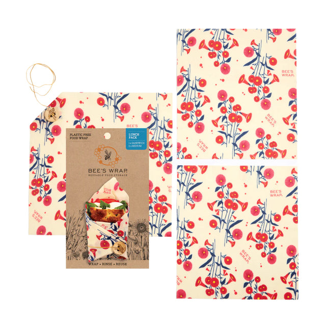 Bee's Wrap Lunch Pack Wrap - Full Bloom with floral pattern, reusable, washable, and compostable food wraps for waste-free packing.