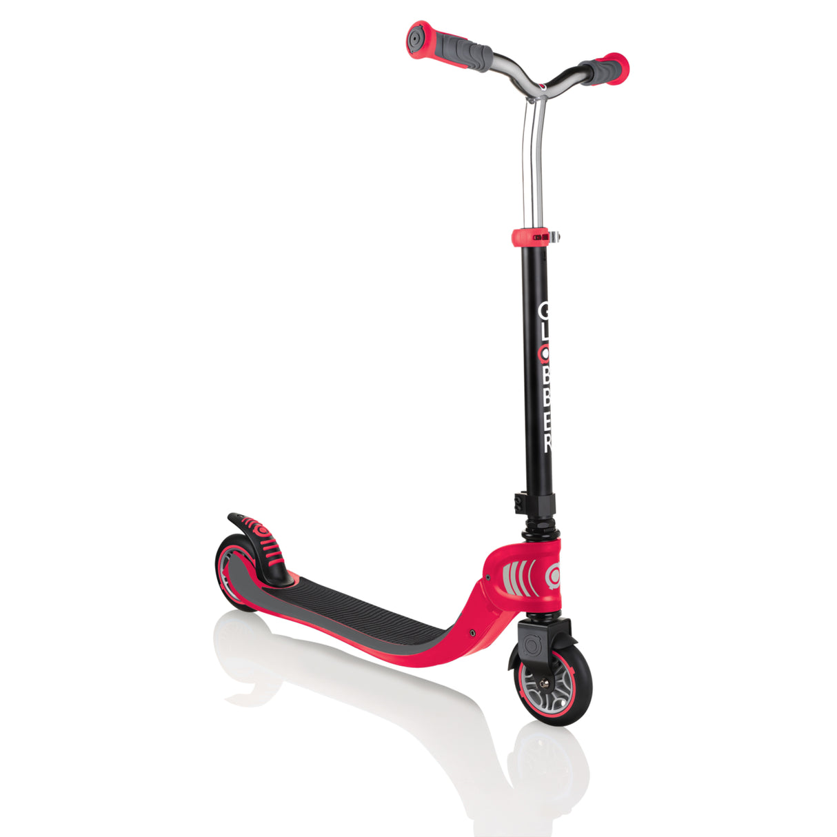 Scooter Flow Fold | Red foldable scooter with adjustable handlebars and cushy grip tape for kids 6+.