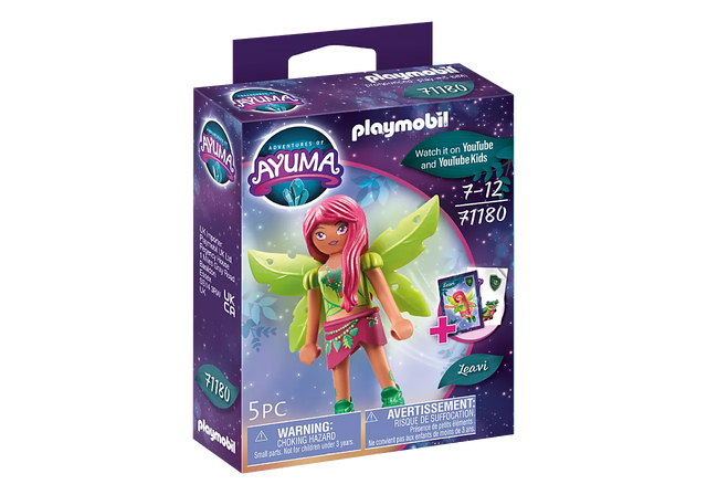 Ayuma | Forest Fairy Leavi playset with fairy figure, wings, skirt, stickers, and trading card for imaginative play.