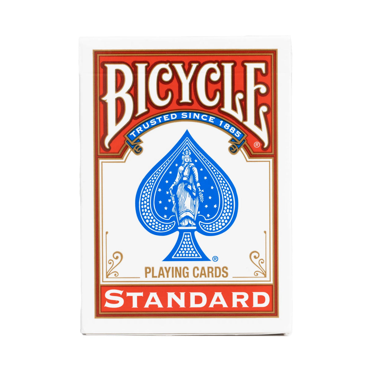 Bicycle Standard Playing Cards deck with classic spade design in blue, trusted since 1885 for all card games.
