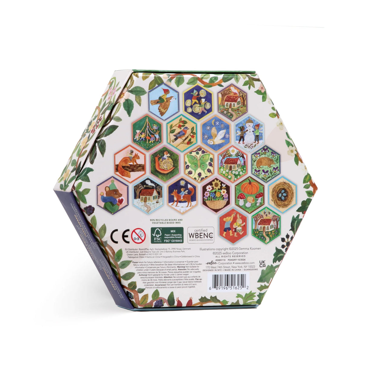 Cottage Fairies Memory & Matching Game hexagonal box with 20 illustrated fairy-themed matching tiles and gold foil accents.