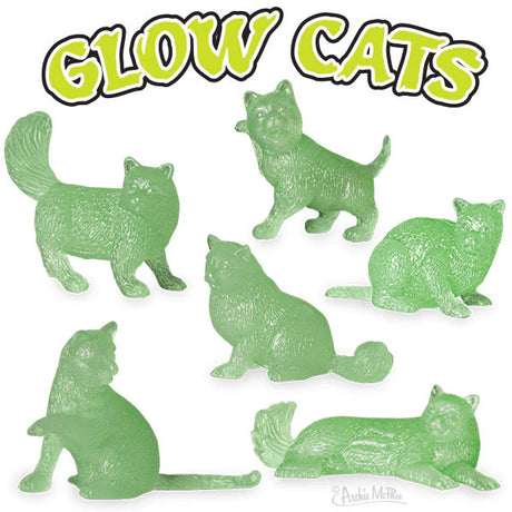 Glow Cat glow in the dark soft vinyl cat figurines in assorted styles, perfect for fun nighttime decor.