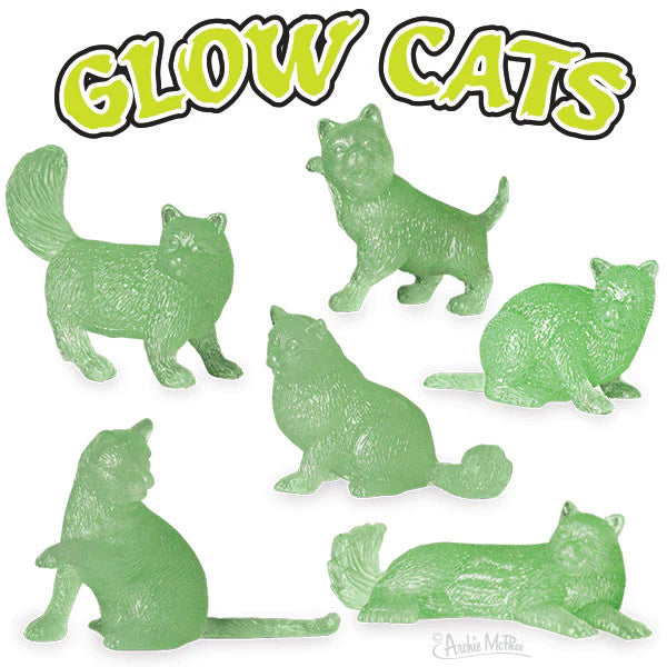 Glow Cat glow in the dark soft vinyl cat figurines in assorted styles, perfect for fun nighttime decor.