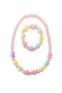 Bauble Bliss Necklace & Bracelet Set with light pink and colorful heart-shaped beads for playful charm.