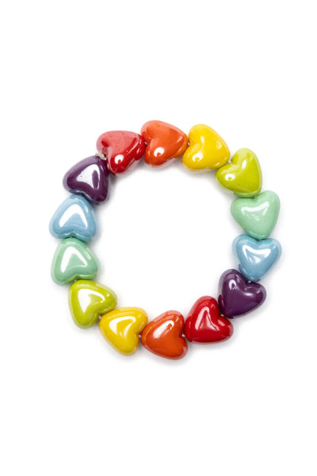 Colors of Love Bracelet featuring glossy heart-shaped beads in a vibrant rainbow of colors for children.