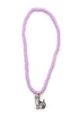 Spring Kitten Necklace with multi-faceted purple beads and a hand-painted kitten pendant for cat lovers.