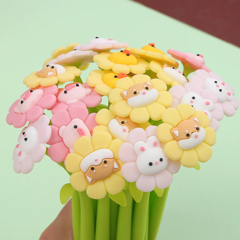 Flowering Animals Wiggle Gel Pen with assorted cute animal and flower designs, perfect for writing and illustration.
