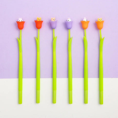 Bluebells Wiggle Gel Pen set with green stems and colorful flower tops featuring tiny animal critters in bluebell shapes.