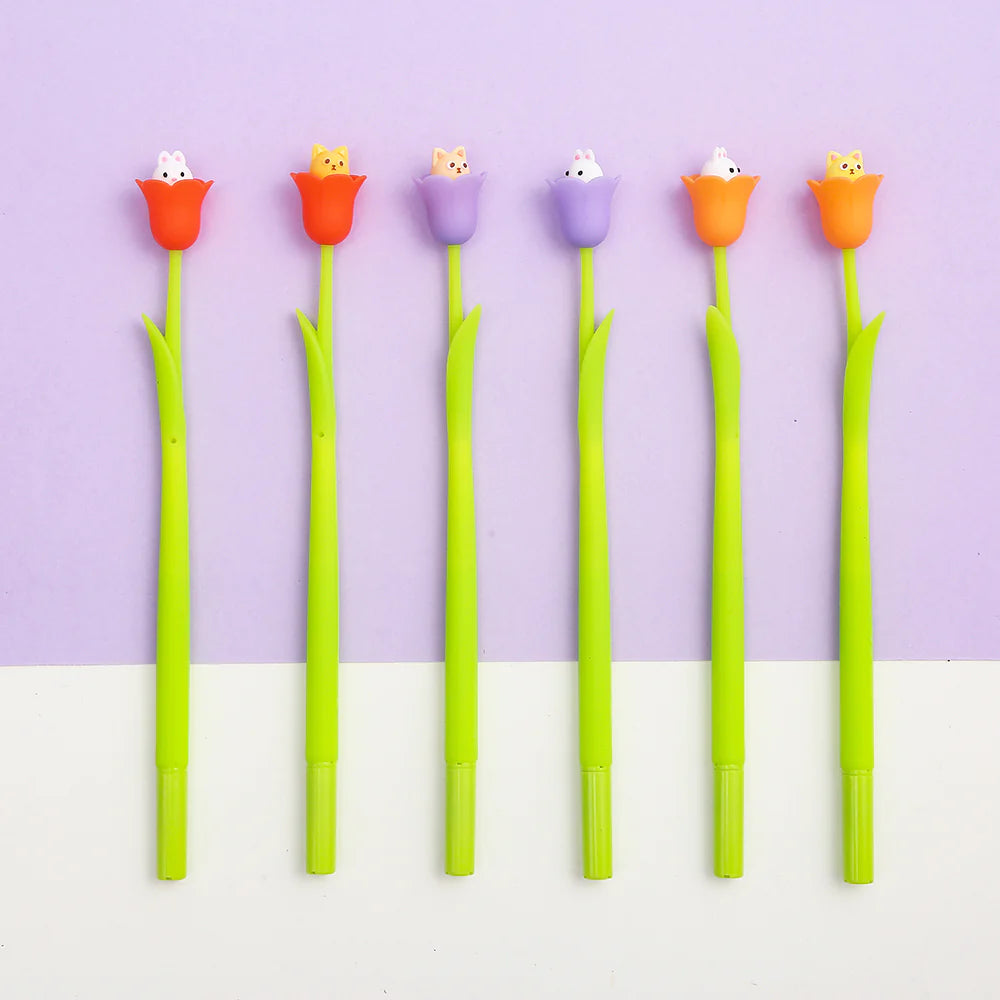 Bluebells Wiggle Gel Pen set with green stems and colorful flower tops featuring tiny animal critters in bluebell shapes.