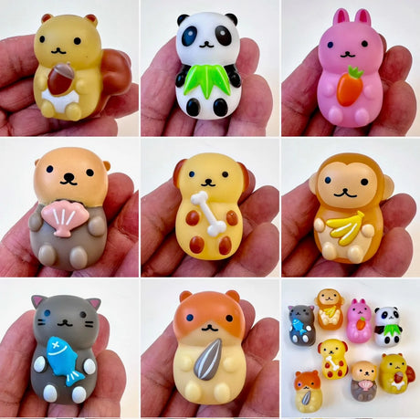 Animal Snack Time Figurine showing cute small animal figures holding their snacks, made by Sanyodo Japan.