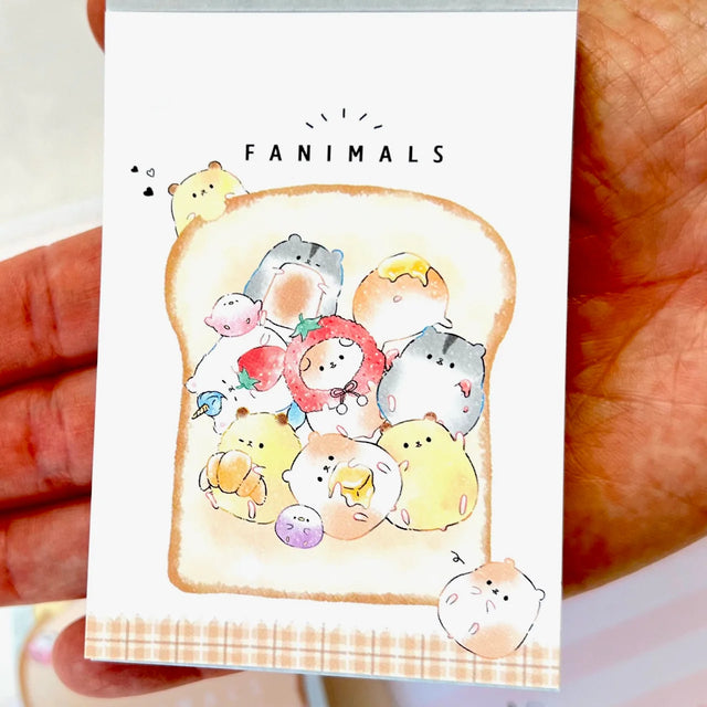Mini Notepad | Fanimals Animal Toast with colorful cute animal characters on a slice of toast, pocket-sized for notes or doodles.