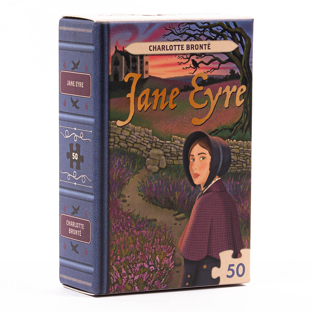 50pc Mini Library Puzzle featuring Jane Eyre book cover illustration, small collectible 50-piece puzzle for book lovers.